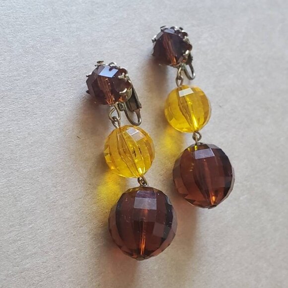 Signed Western Germany Acrylic Ball Clip-on Earrings - Picture 1 of 10